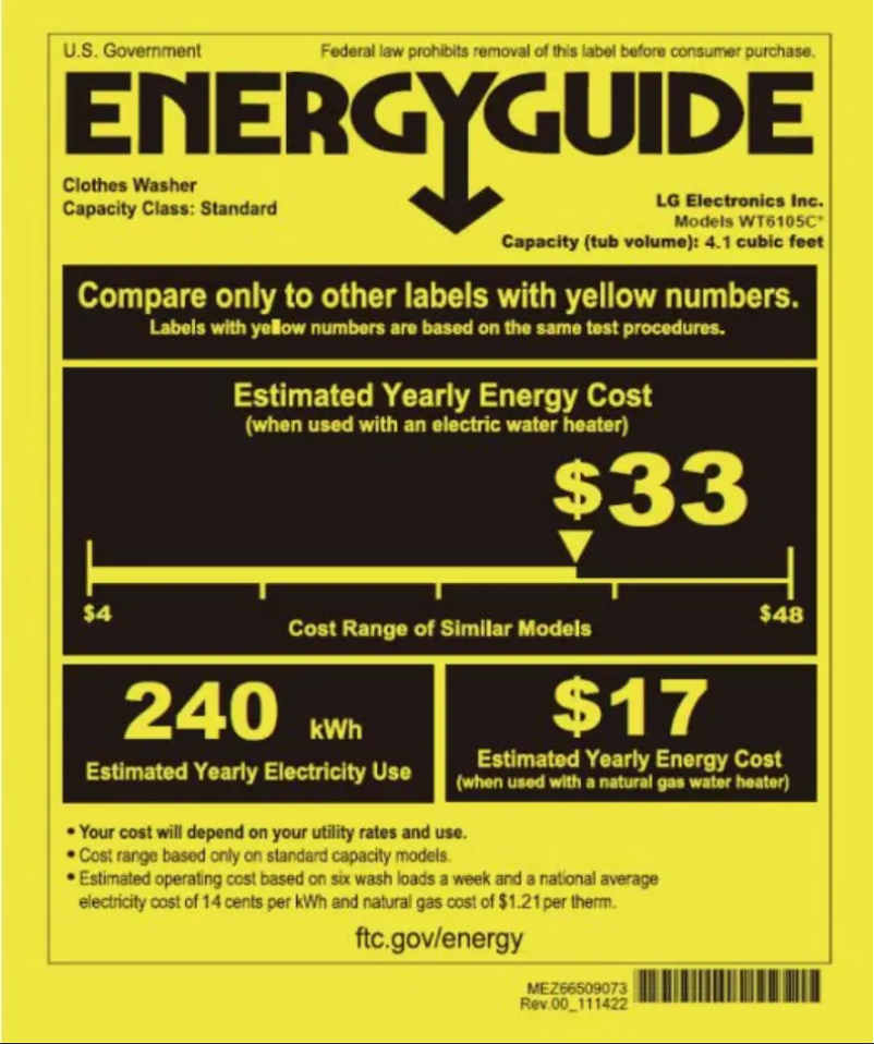 Page n°1 - Label énergétique LG WT6105CW