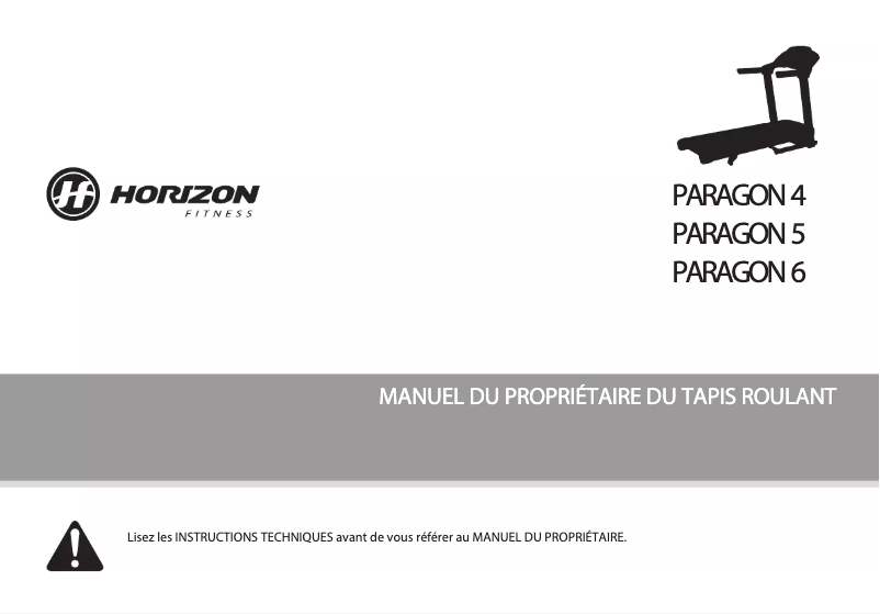 Page 1 de la notice Manuel utilisateur Horizon Fitness Paragon 6