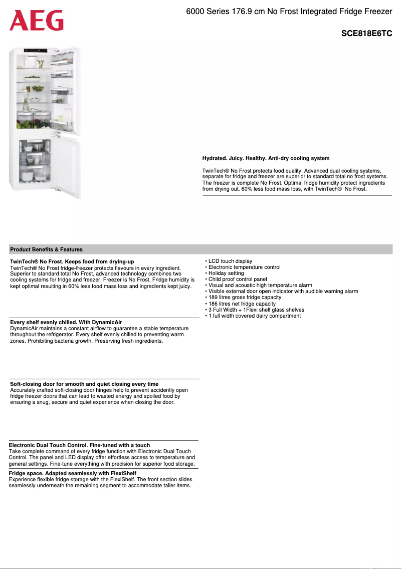 Page 1 de la notice Fiche technique AEG SCE818E6TC