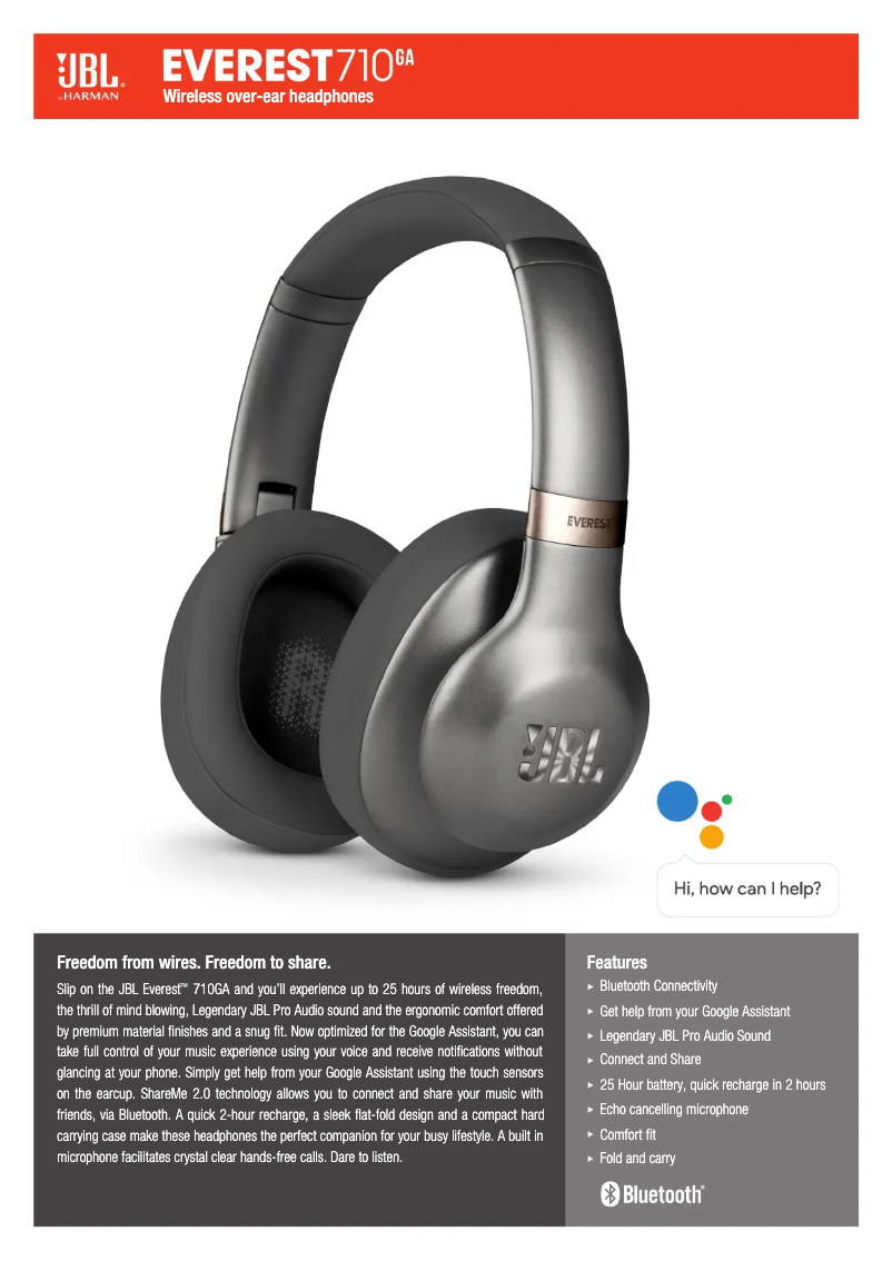 Page 1 de la notice Fiche technique JBL Everest 710GA