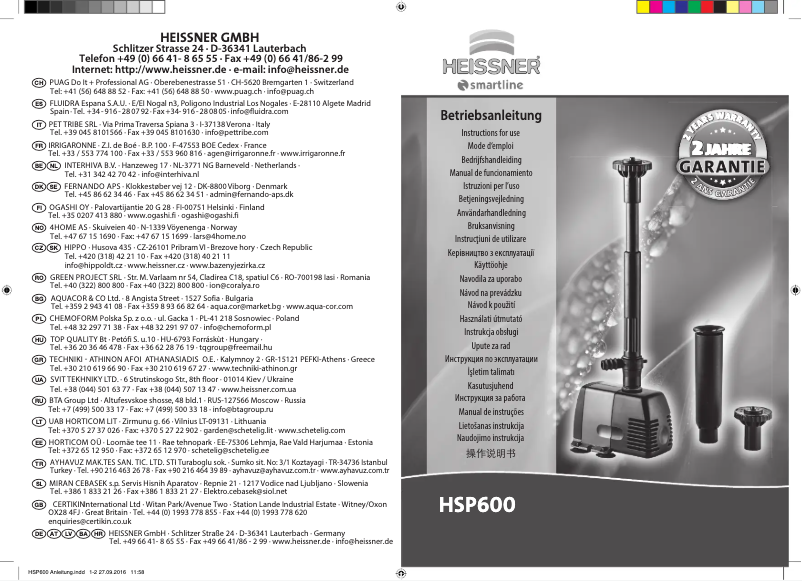 Page 1 de la notice Manuel utilisateur Heissner HSP600-00