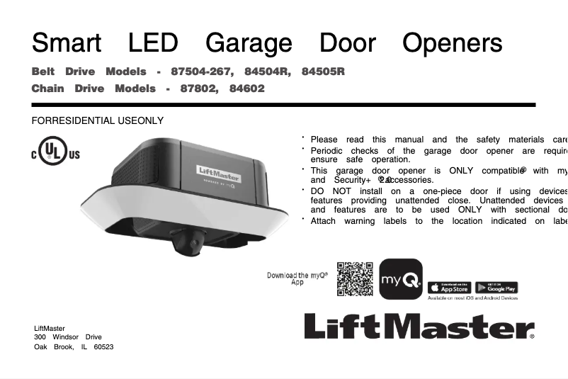 Page n°1 - Manuel utilisateur LiftMaster 84504R
