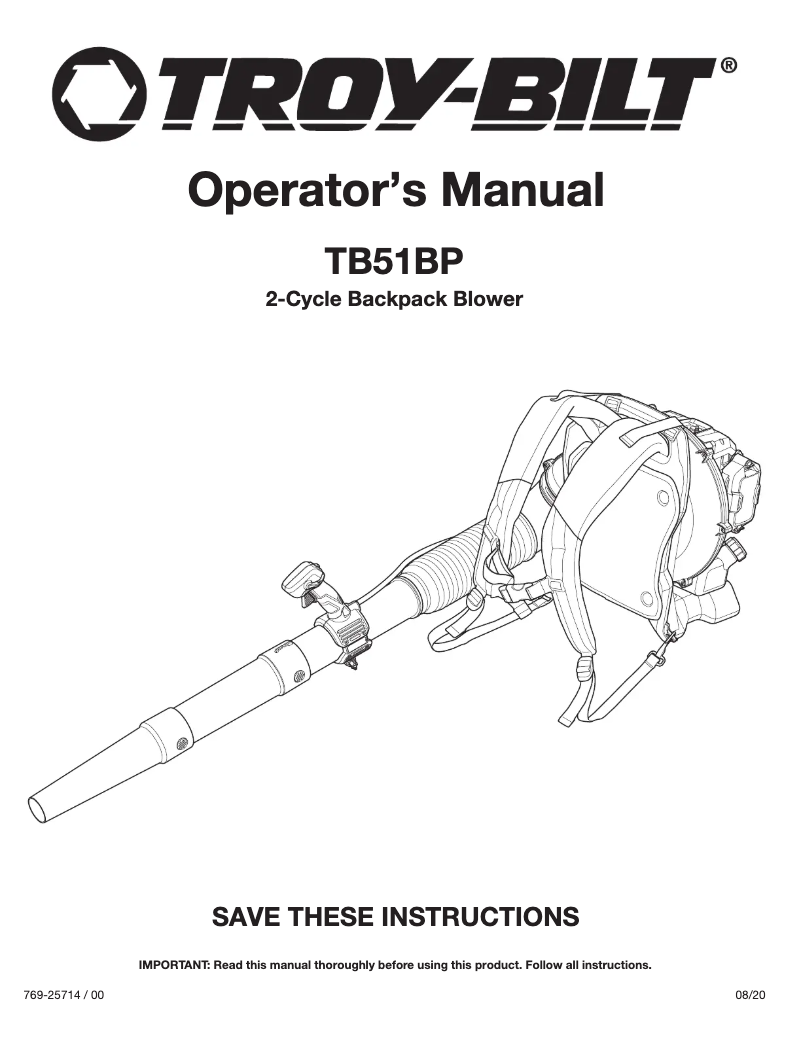 Page 1 de la notice Manuel utilisateur Troy-Bilt TB51BP