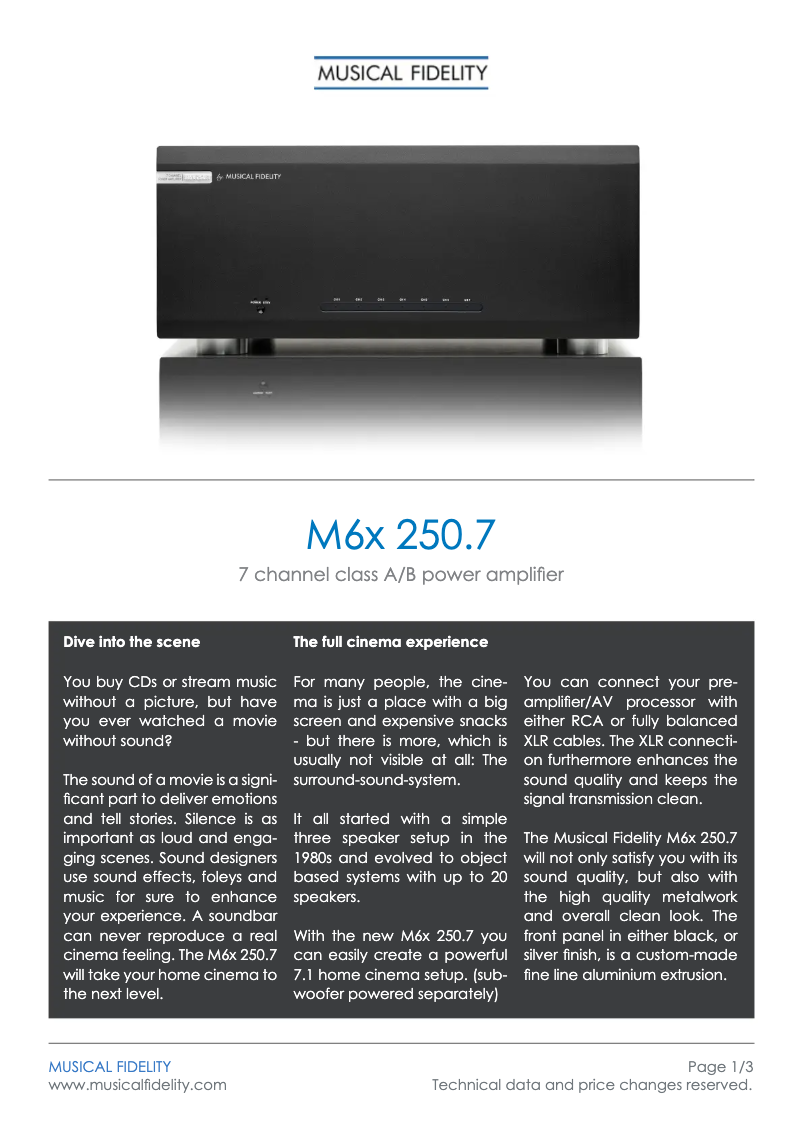 Page n°1 - Fiche technique Musical Fidelity M6x 250.7