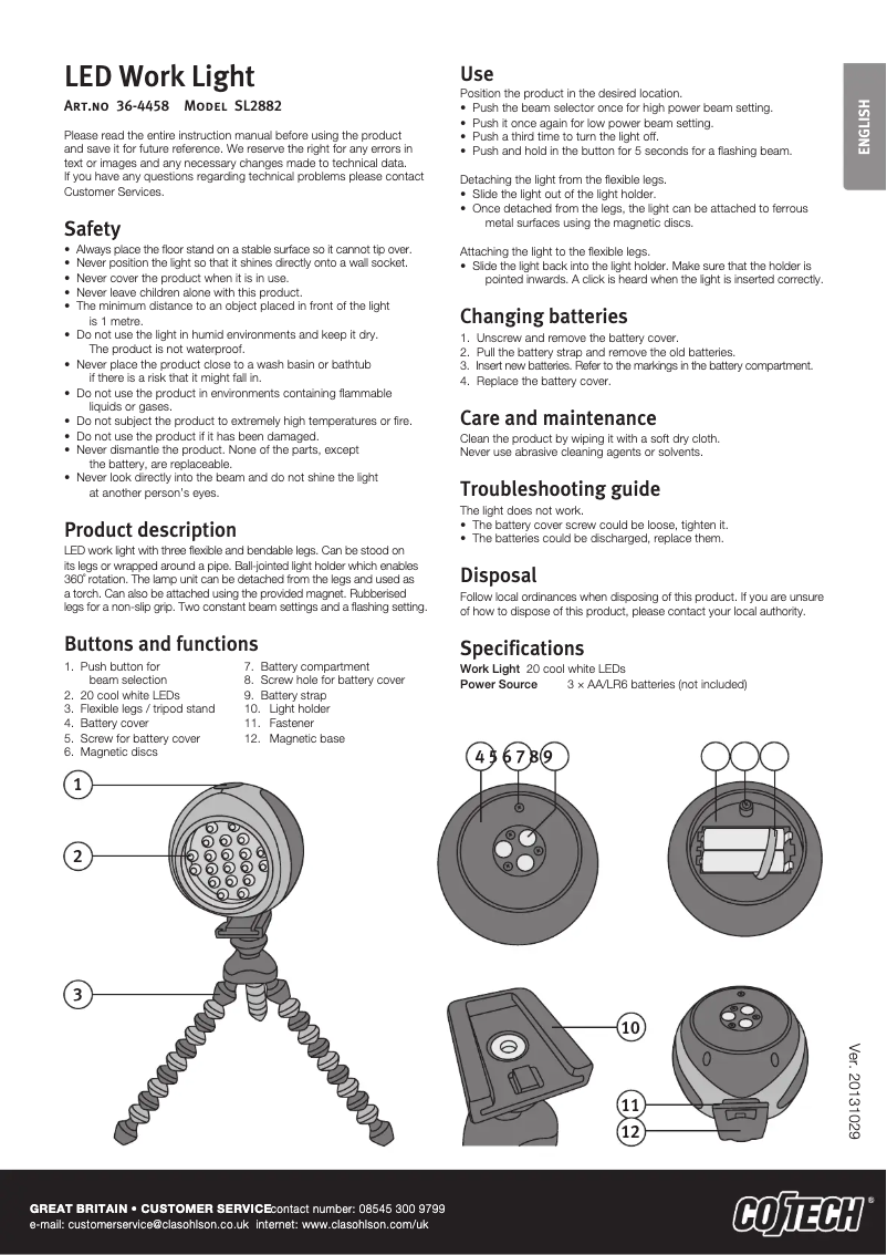 Page n°1 - Manuel utilisateur Cotech SL2882