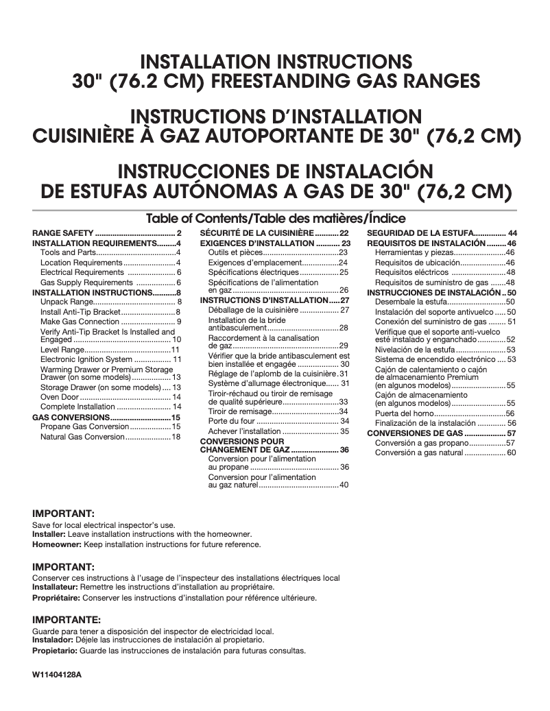 Page 1 de la notice Guide d'installation Amana AGR6603SFS