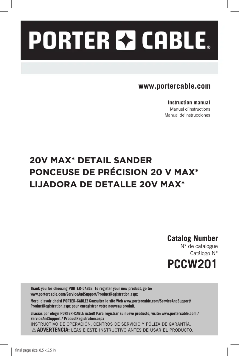 Page 1 de la notice Manuel utilisateur Porter-Cable PCCW201