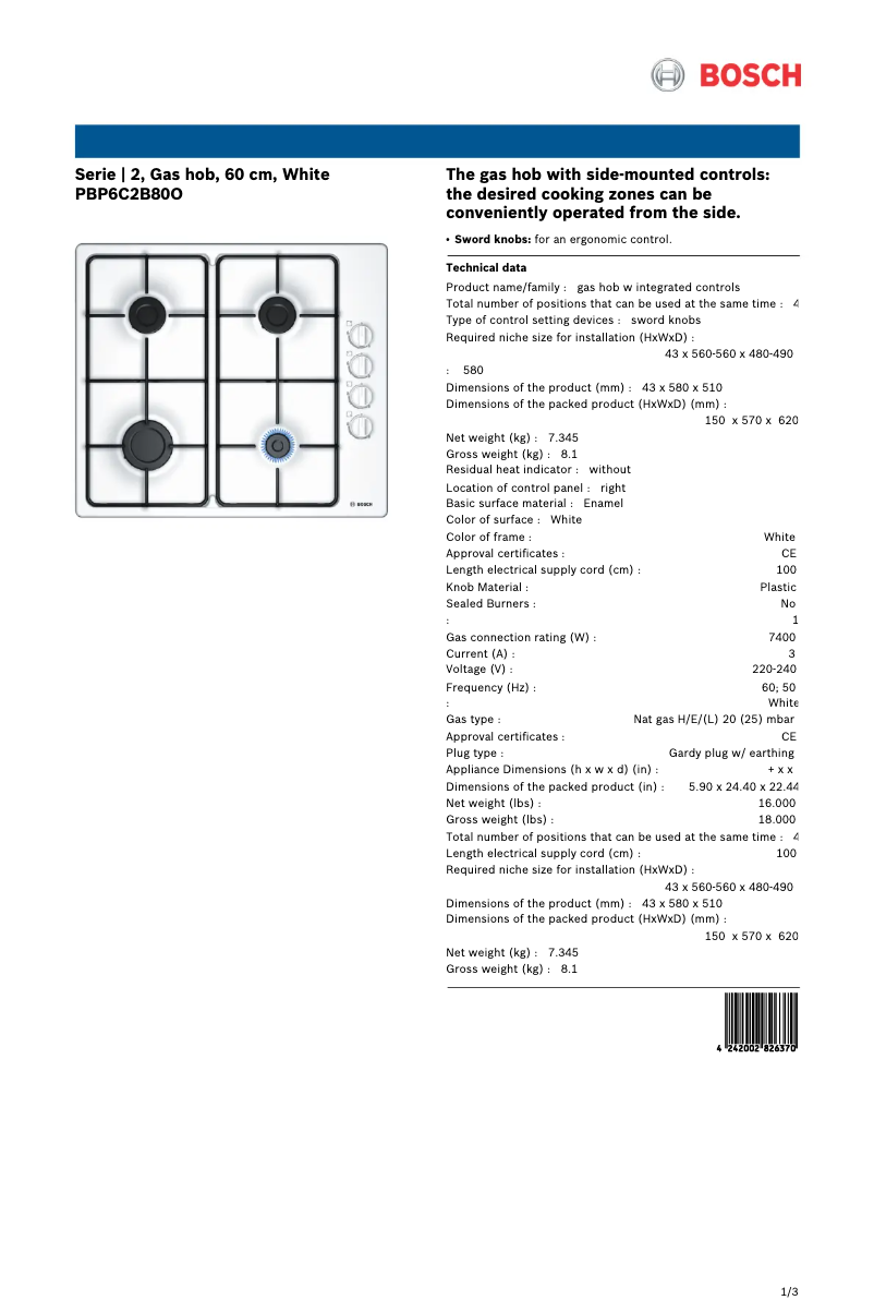 Page n°1 - Manuel utilisateur Bosch PBP6C2B80O