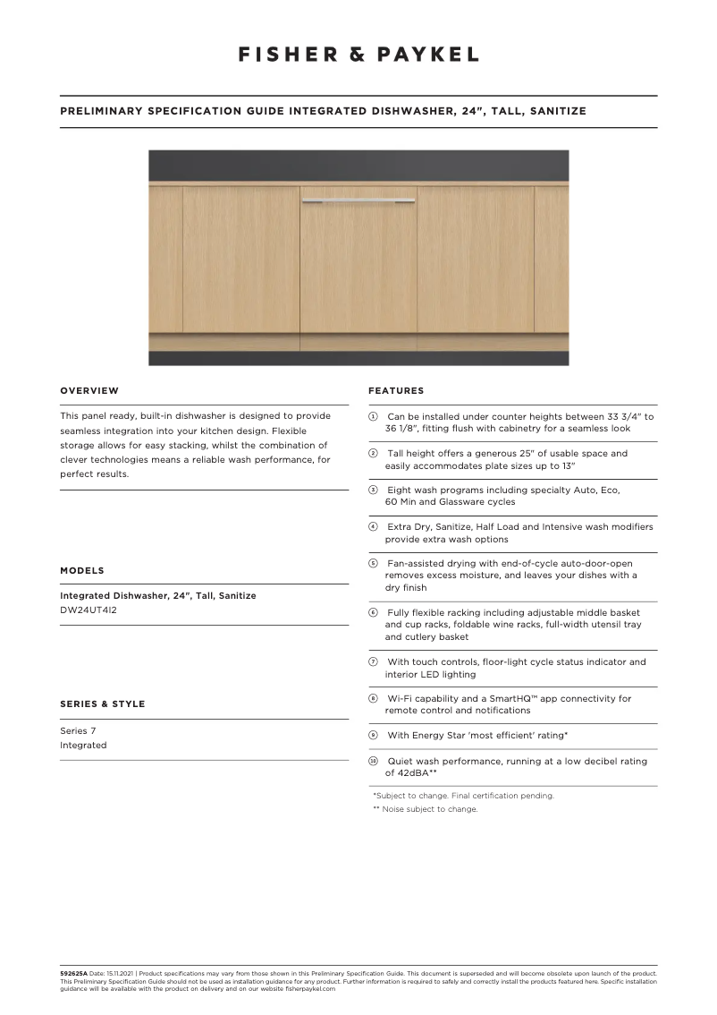 Page 1 de la notice Fiche technique Fisher & Paykel DW24UT4I2