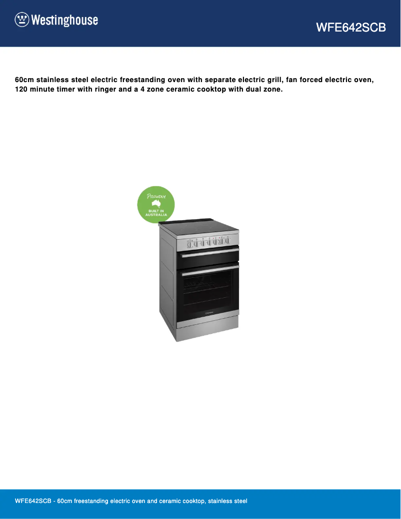 Page 1 de la notice Fiche technique Westinghouse WFE642SCB