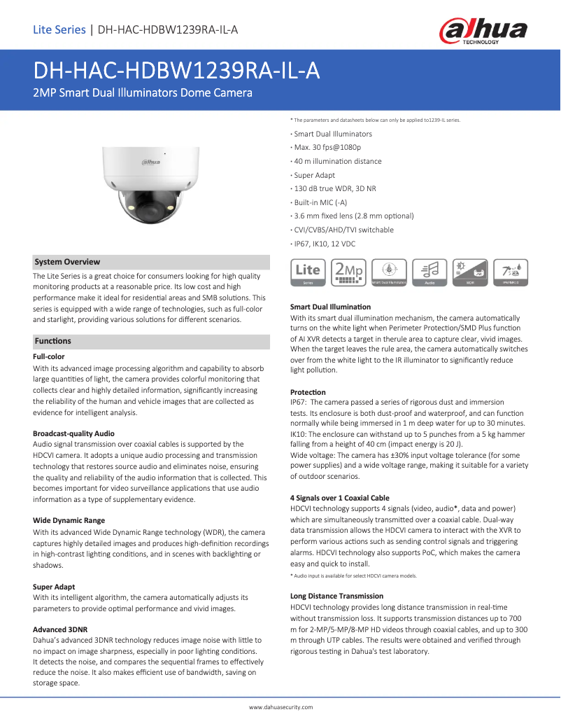 Page n°1 - Fiche technique Dahua Technology HAC-HDBW1239RA-IL-A