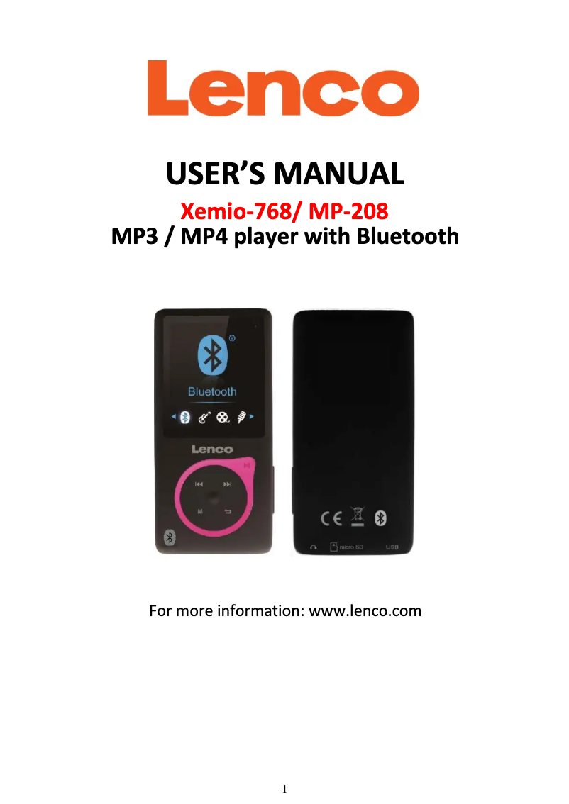 Page n°1 - Manuel utilisateur Lenco Xemio-768