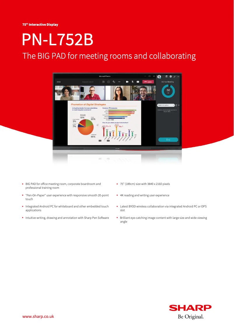 Page 1 de la notice Fiche technique Sharp PN-L752B