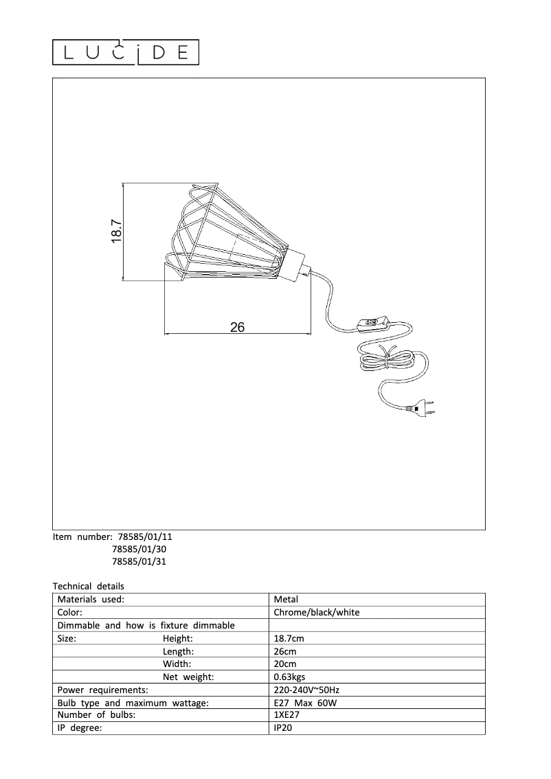 Page n°1 - Manuel utilisateur Lucide Kyara 78585/01/30