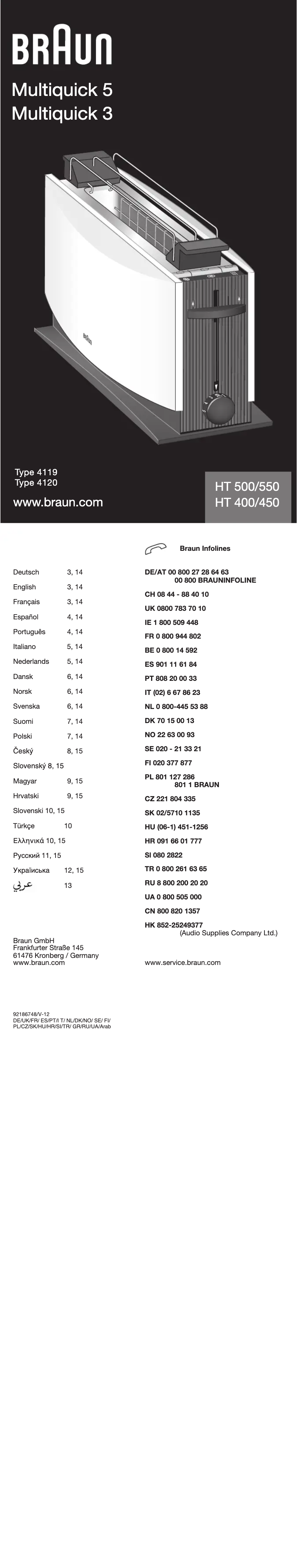 Page 1 de la notice Manuel utilisateur Braun MultiToast HT 500