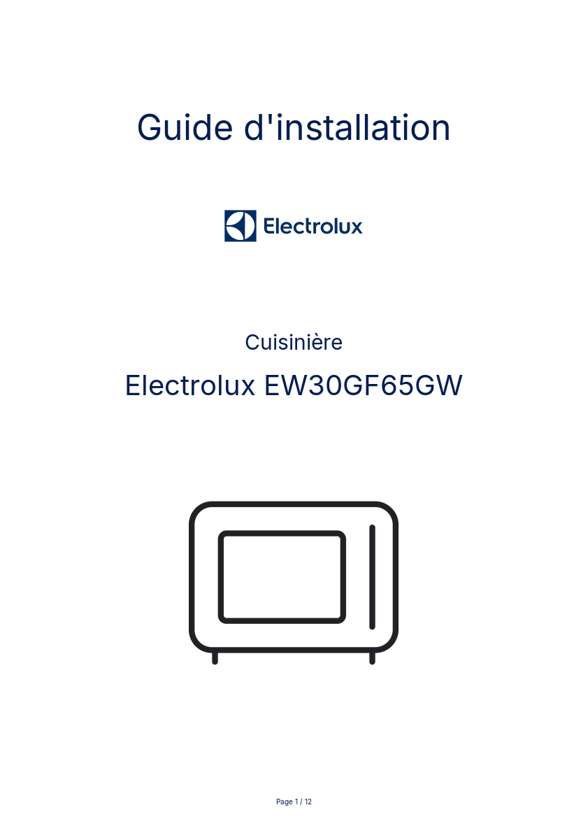 Page n°1 - Guide d'installation Electrolux EW30GF65GW
