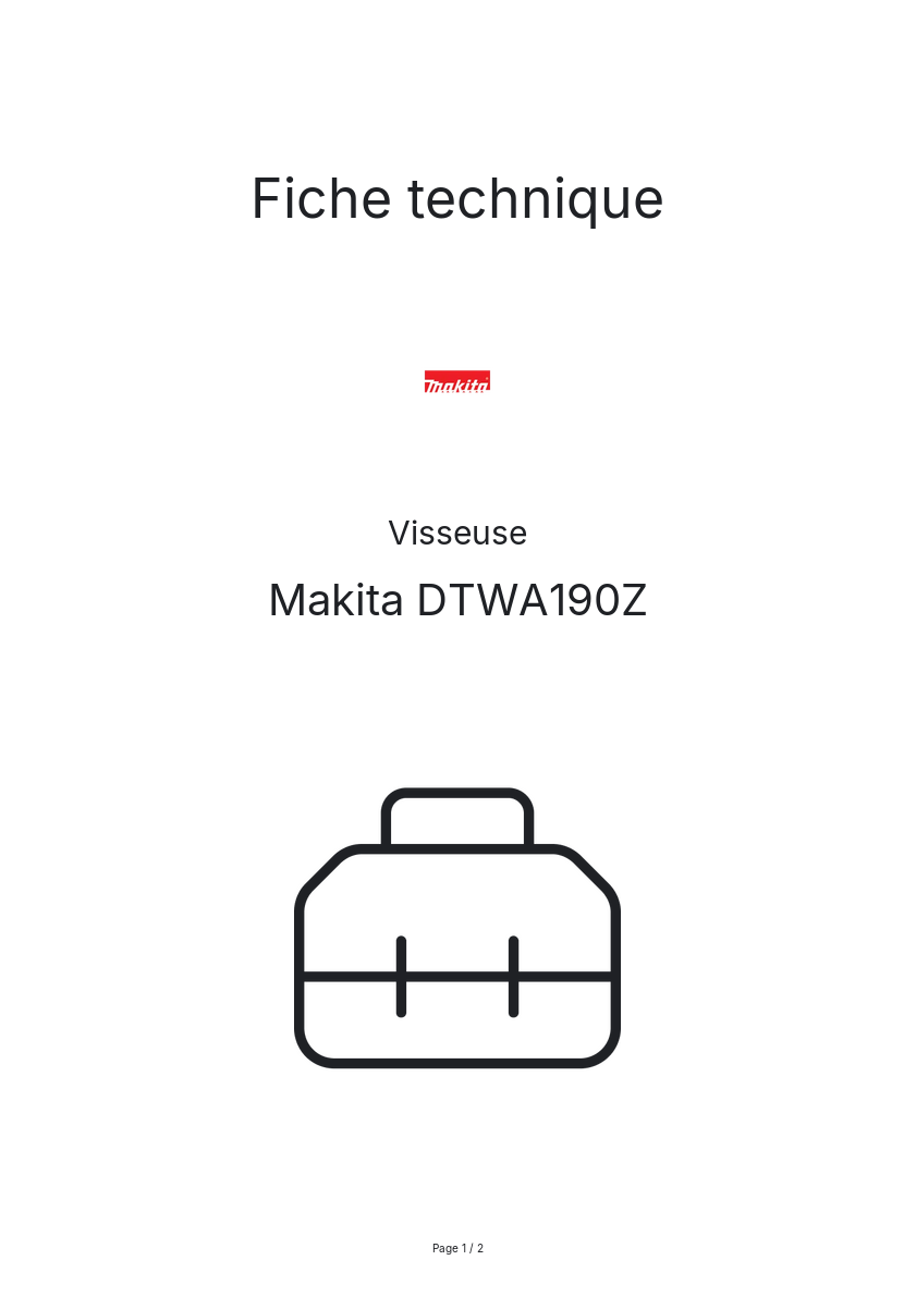 Page n°1 - Fiche technique Makita DTWA190Z
