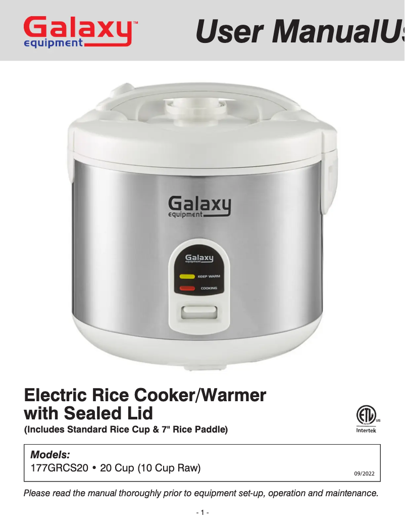 Page 1 de la notice Manuel utilisateur GALAXY GRCS20