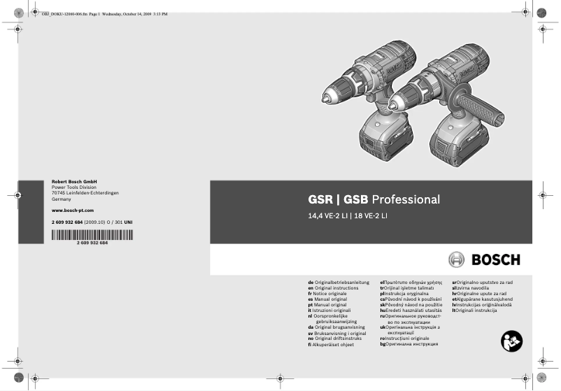 Page 1 de la notice Manuel utilisateur Bosch GDR 14.4 V-LI Professional