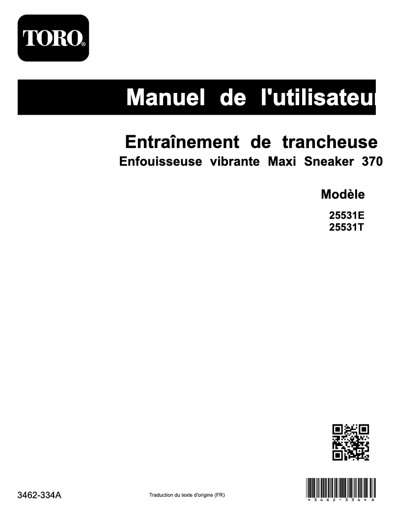 Page 1 de la notice Manuel utilisateur Toro Trencher Drive 25531T