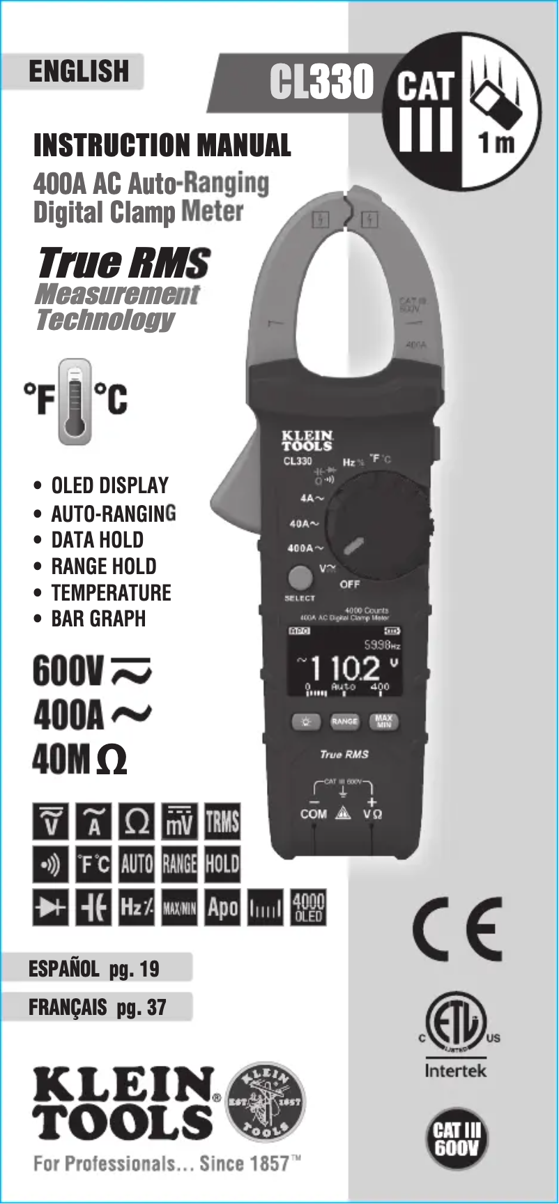 Page n°1 - Manuel utilisateur Klein Tools CL330