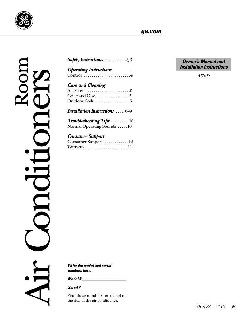 Image de la première page du manuel de l'appareil ASS05LL