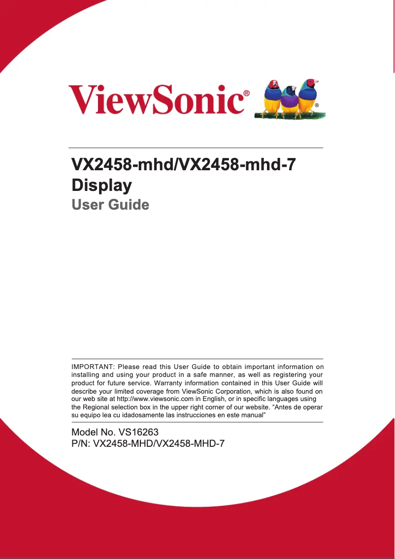 Page 1 de la notice Manuel utilisateur Viewsonic VX Series VX2458-mhd