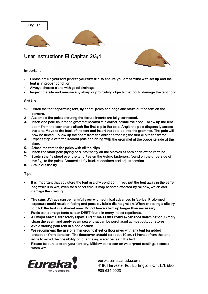 Page n°1 - Manuel utilisateur Eureka El Capitan 2