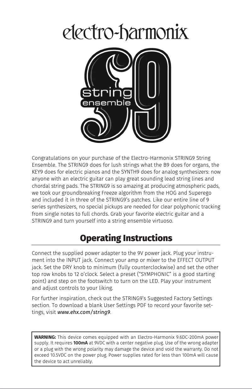 Página 1 del manual Manual de usuario Electro Harmonix String 9