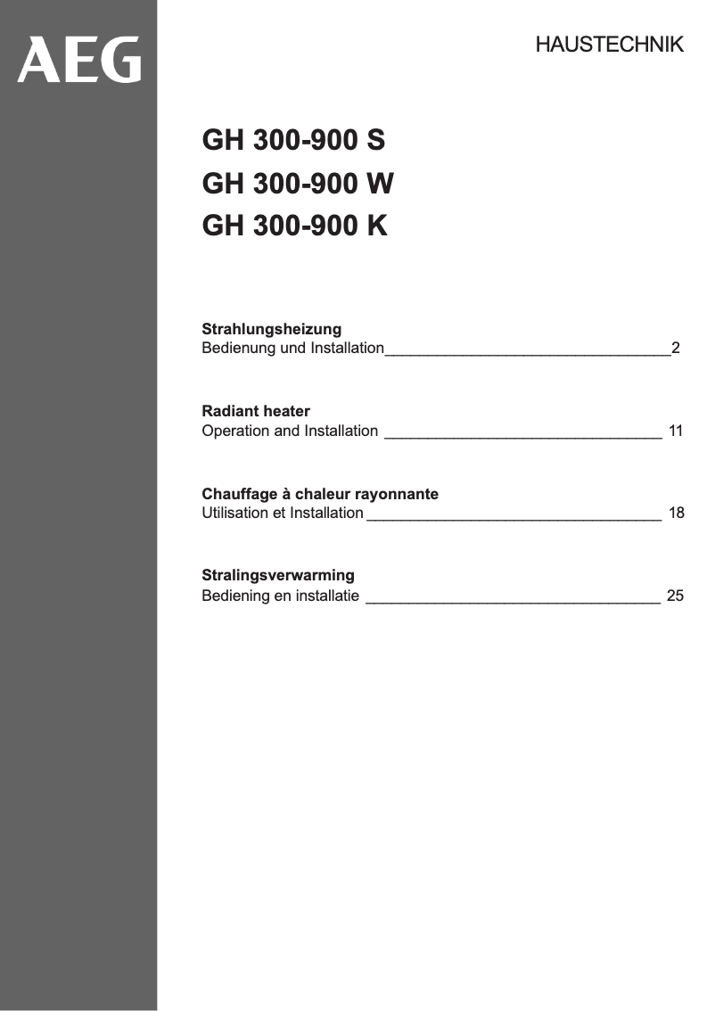 Page 1 de la notice Manuel utilisateur AEG GH 500 W