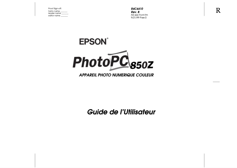 Page 1 de la notice Manuel utilisateur Epson PhotoPC 850Z