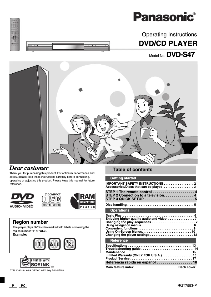 Page 1 de la notice Manuel utilisateur Panasonic DVD-S47P