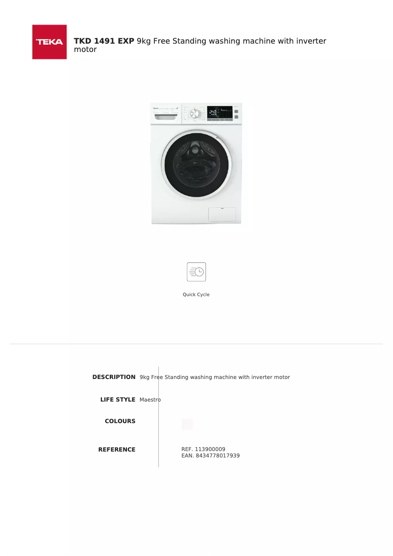 Page n°1 - Fiche technique Teka TKD 1491 EXP