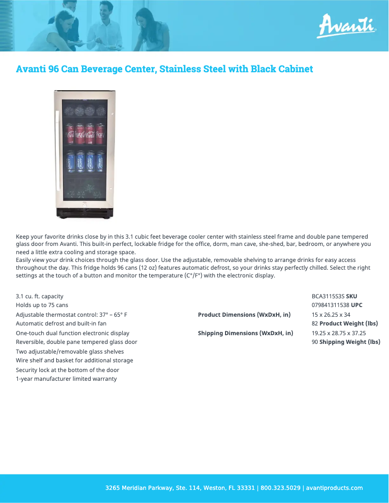 Page 1 de la notice Fiche technique Avanti BCA3115S3S