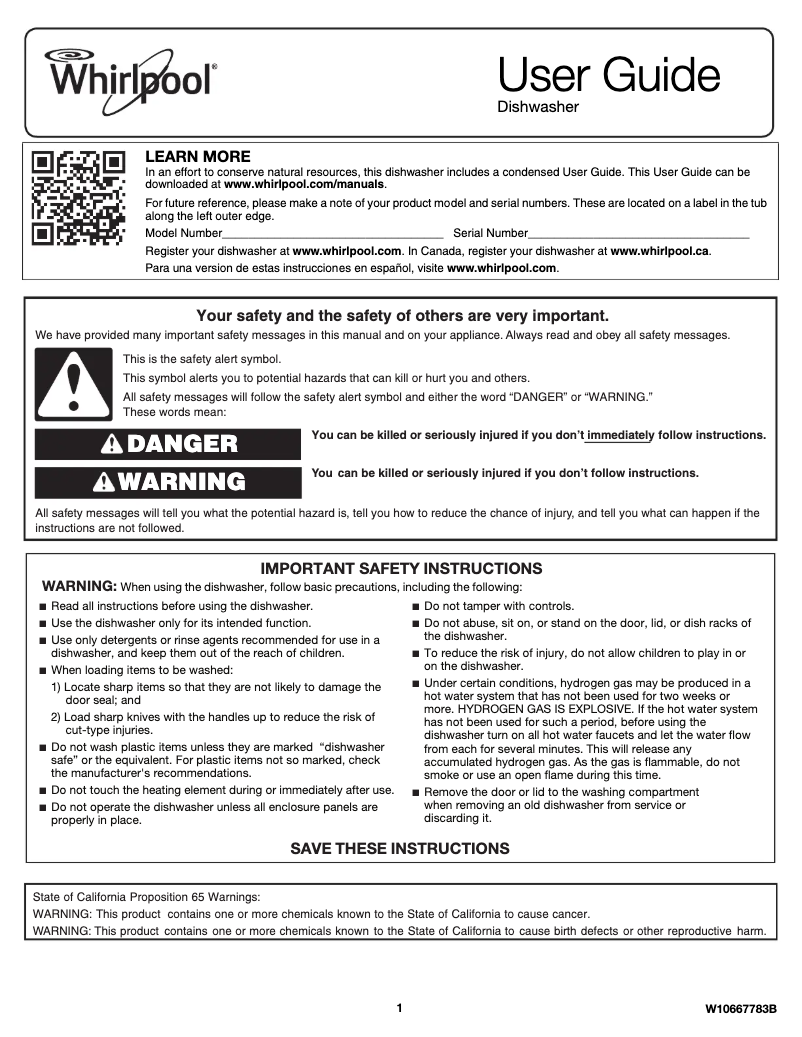 Página 1 del manual Manual de uso y mantenimiento Whirlpool WDF130PAH