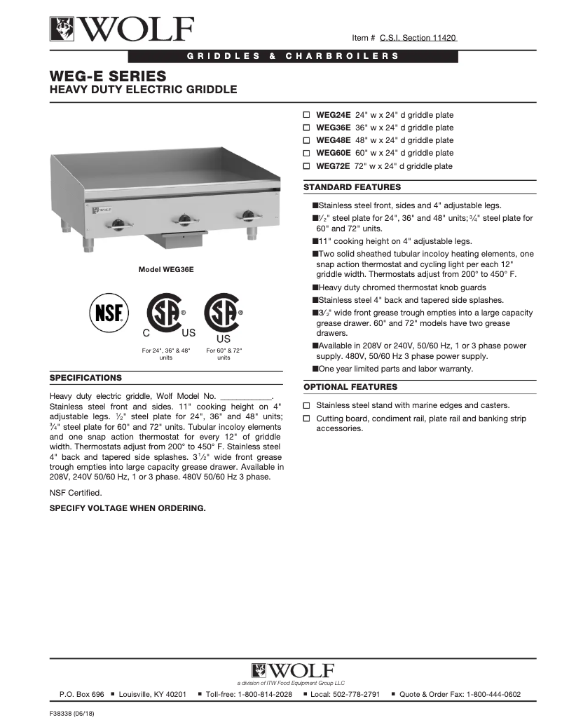 Page 1 de la notice Fiche technique Wolf WEG72E