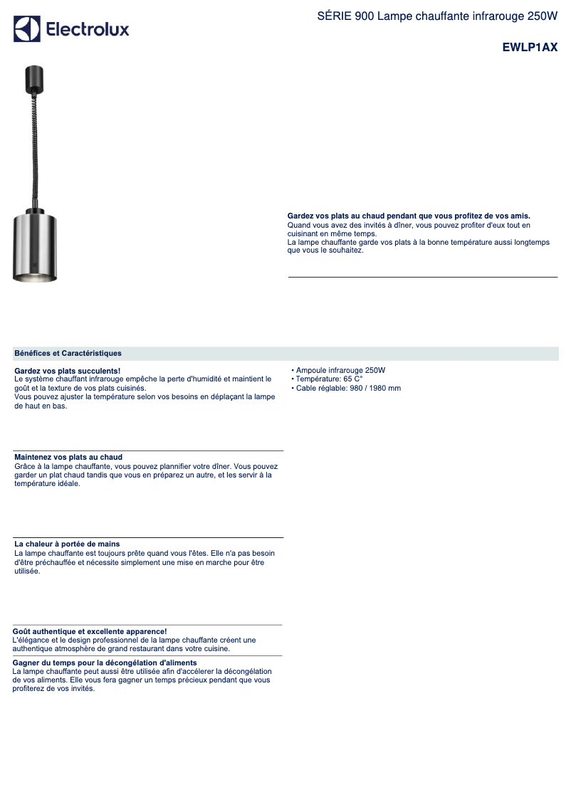 Page 1 of the manual Technical Sheet Electrolux EWLP1AX