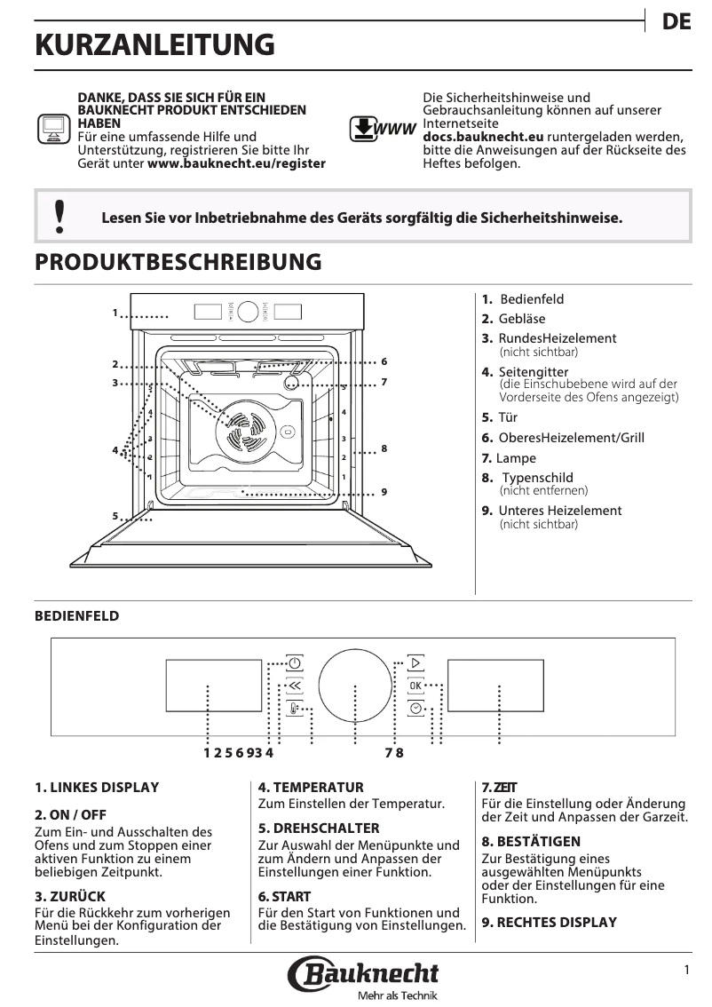 Page 1 de la notice Manuel utilisateur Bauknecht BIK5 DH8FS PT CH