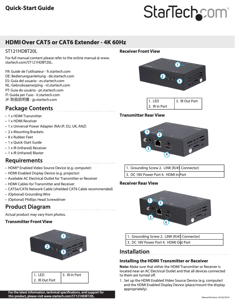 Página 1 del manual Guía de inicio rápido StarTech.com ST121HDBT20L