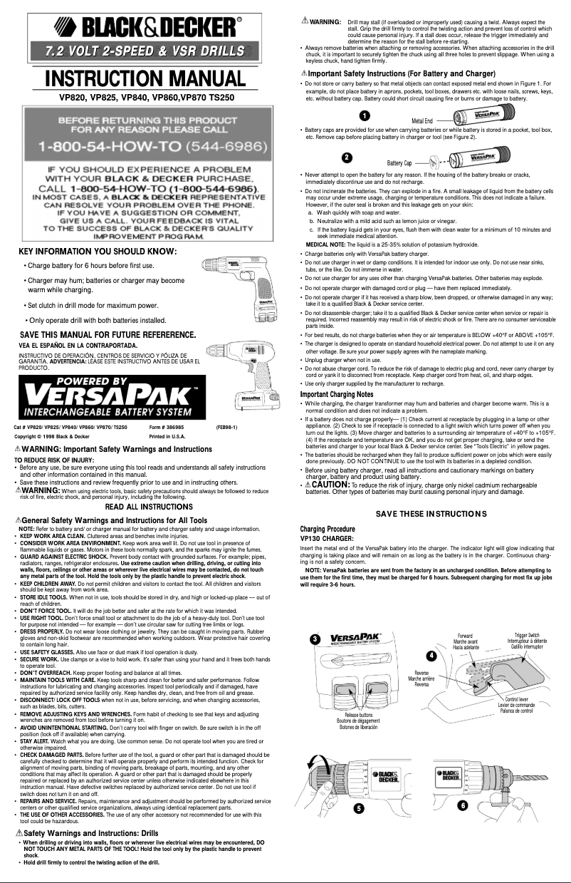 Page n°1 - Manuel utilisateur Black & Decker VP820