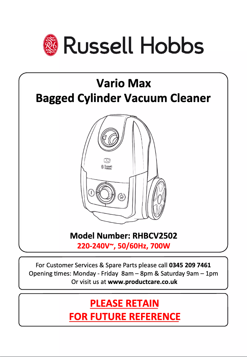Page n°1 - Manuel utilisateur Russell Hobbs Vario Max RHBCV2502