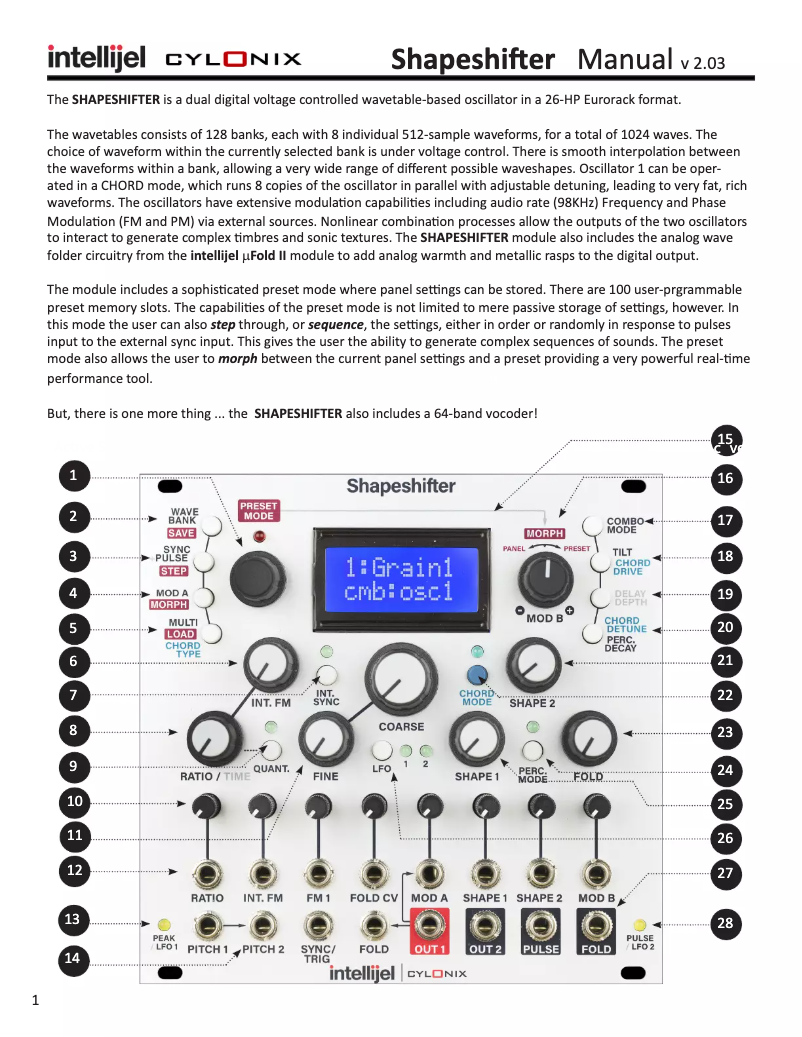 Page n°1 - Manuel utilisateur Intellijel Shapeshifter