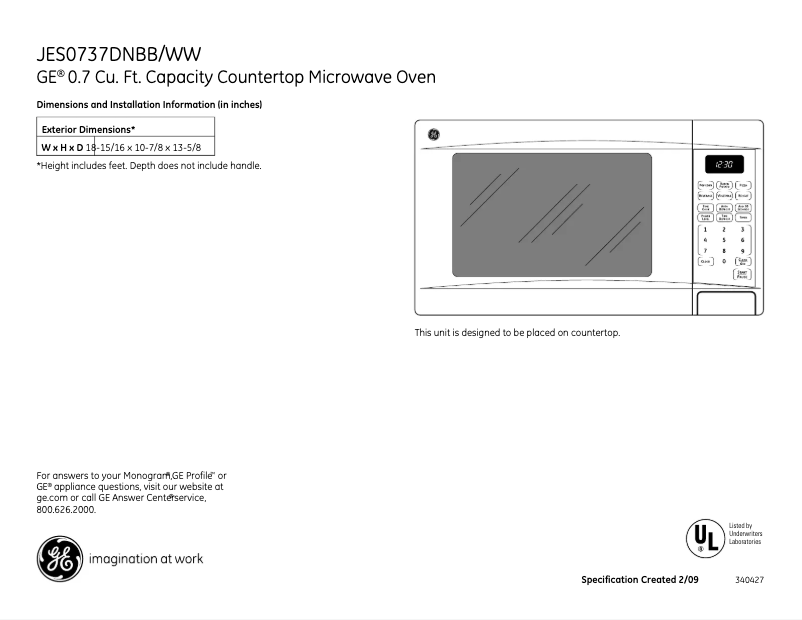 Page n°1 - Fiche technique GE JES0737DNWW
