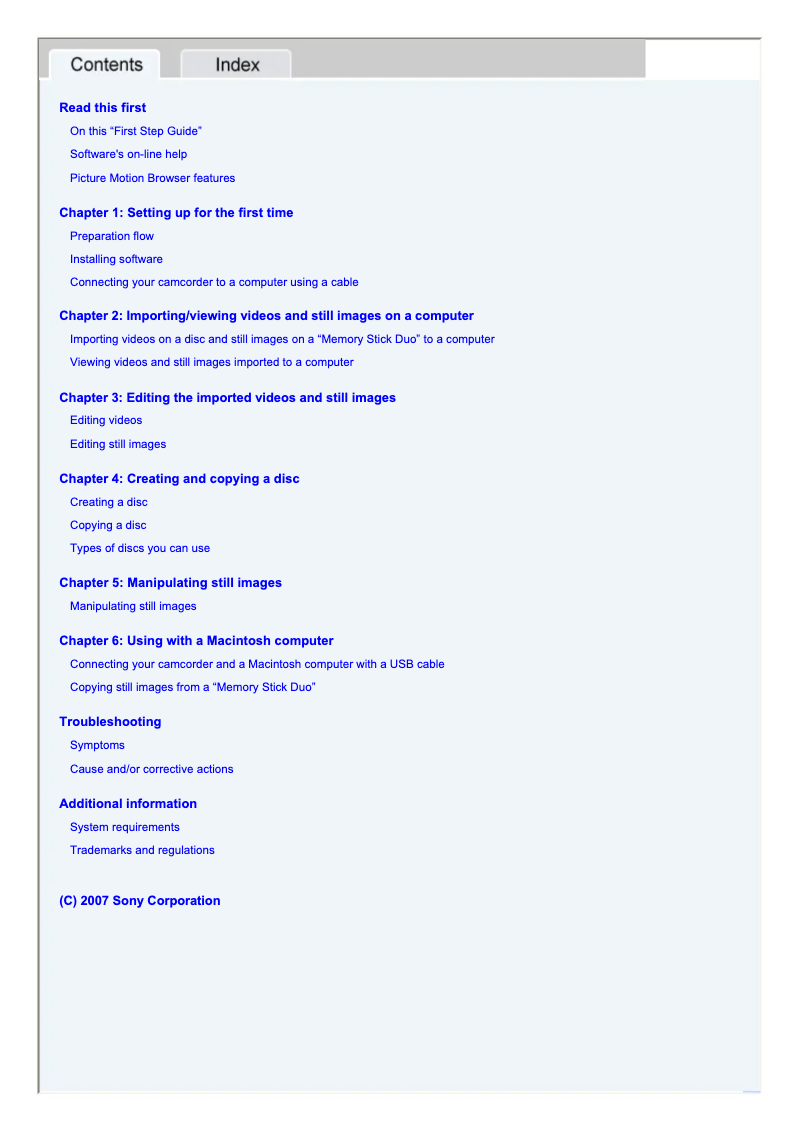 Page 1 de la notice Guide d'installation Sony Handycam DCR-DVD108