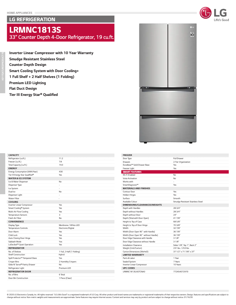 Página 1 del manual Ficha técnica LG LRMNC1813S