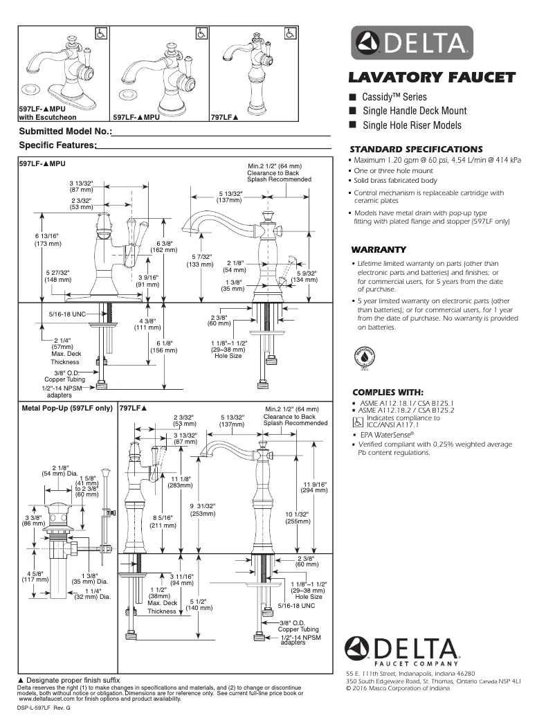 Page n°1 - Manuel utilisateur Delta 597LF-CZMPU