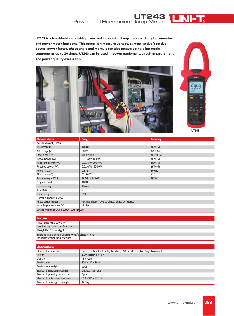 Page n°1 - Fiche technique Uni-T UT243