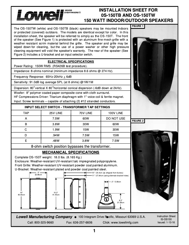 Page 1 de la notice Manuel utilisateur Lowell OS-150TB