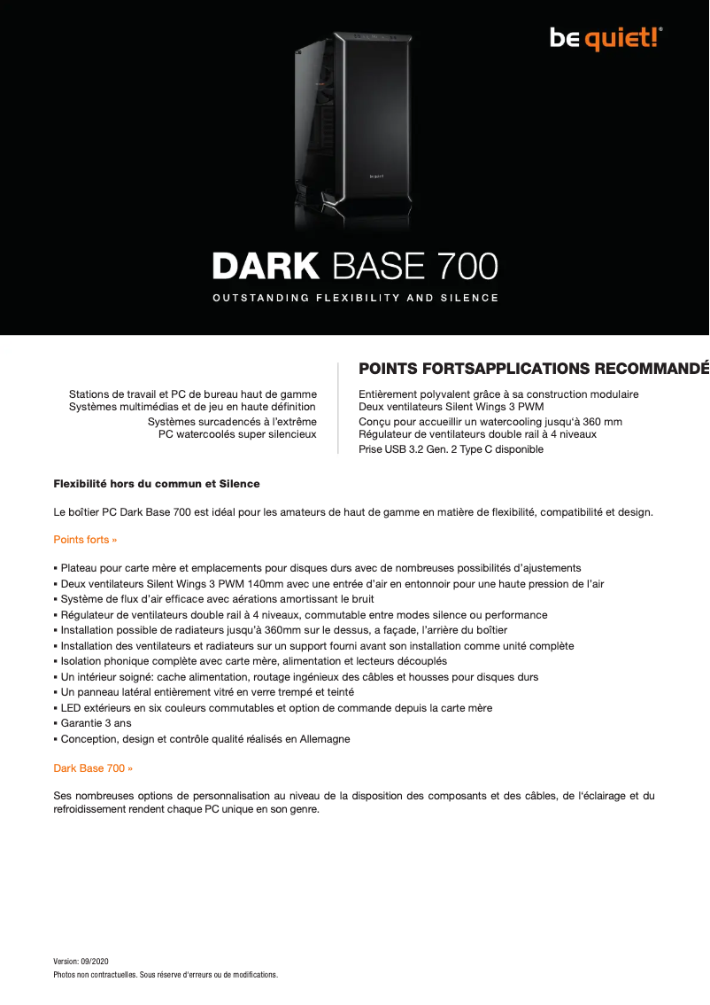 Página 1 del manual Ficha técnica Be Quiet! Dark Base 700
