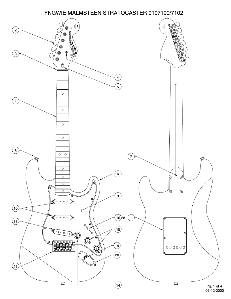 Image de la première page du manuel de l'appareil Yngwie Malmsteen Stratocaster